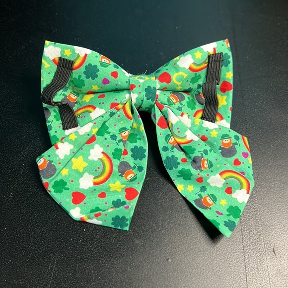 Handmade St. Patricks Day Cotton Dog Collar with Bowtie - Picture 4 of 6